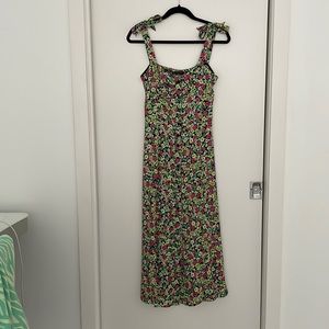Zara Floral Midi Dress in Green and Pink
